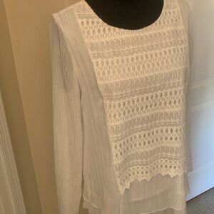 Krazy Kat White Lace Blouse Sheer Long Sleeve Size Medium